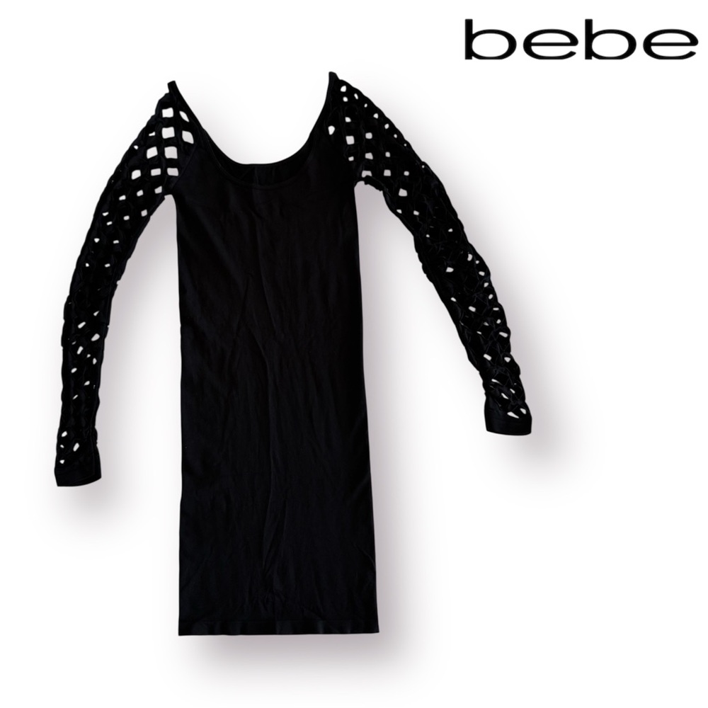 Bebe Black Long Sleeve Bandage Caged Bodycon Mini Dress - Picture 4 of 6